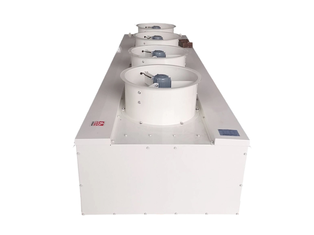 Dual-side inlet at bottom-discharge high-duct air cooler